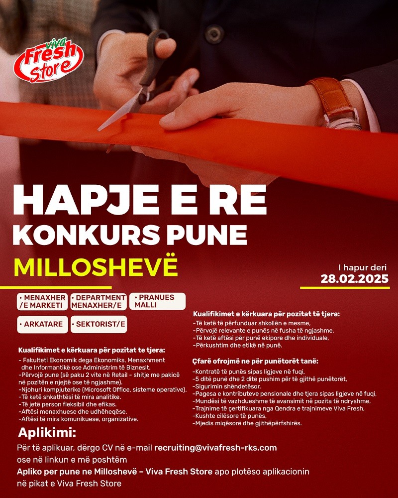 Menaxher/e Marketi, Department Menaxher/e, Pranues Malli, Arkatare, Sektorist/e